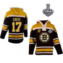 Boston Bruins Stanley Cup Finals Patch -17 Milan Lucic Black Sawyer Hooded Sweatshirt Stitched NHL J