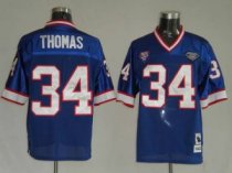 Mitchell and Ness Bills -34 Thurman Thomas Blue 35th Anniversary Patch Stitched Throwback NFL Jersey