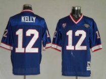 Mitchell and Ness Bills -12 Jim Kelly Blue 35th Anniversary Patch Stitched Throwback NFL Jersey