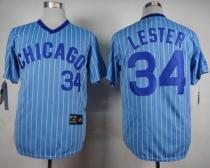 Chicago Cubs -34 Jon Lester Blue White Strip Cooperstown Throwback Stitched MLB Jersey