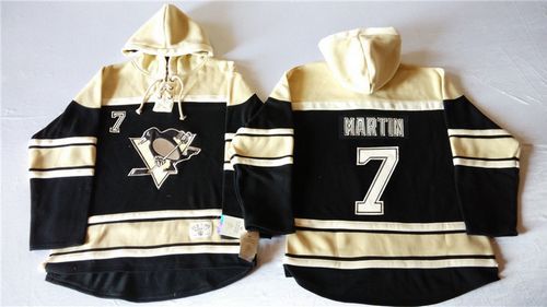 Pittsburgh Penguins -7 Paul Martin Black Sawyer Hooded Sweatshirt Stitched NHL Jersey