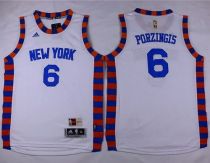 New York Knicks #6 Kristaps Porzingis White Hardwood Classics Performance Stitched Youth NBA Jersey