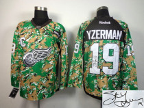 Autographed Detroit Red Wings -19 Steve Yzerman Camo Veterans Day Practice NHL Jersey