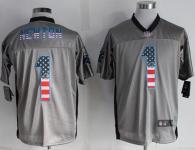 Nike Panthers -1 Cam Newton Grey Men's Stitched NFL Elite USA Flag Fashion Jersey