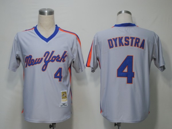 Mitchell and Ness New York Mets -4 Lenny Dykstra Grey Stitched Throwback MLB Jersey