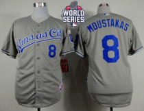 Kansas City Royals -8 Mike Moustakas Grey Cool Base W 2015 World Series Patch Stitched MLB Jersey