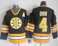 Boston Bruins -4 Bobby Orr Black Yellow CCM Throwback Stitched NHL Jersey