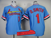 Autographed MLB St Louis Cardinals #1 Ozzie Smith Blue Stitched Jersey