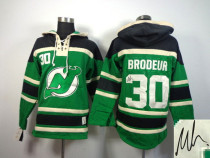 Autographed NHL New Jersey Devils -30 Martin Brodeur Green Sawyer Hooded Sweatshirt Jersey