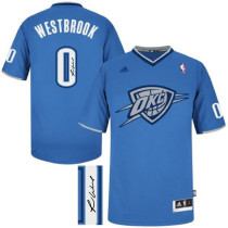 Autographed Oklahoma City Thunder -0 Russell Westbrook 2013 Christmas Day Swingman Blue Jersey