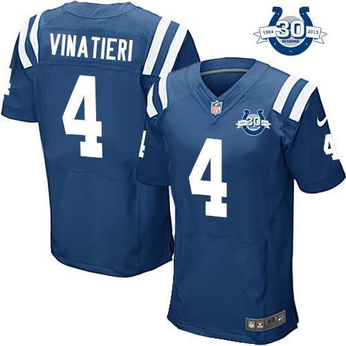 Nike Indianapolis Colts #4 Adam Vinatieri Royal Blue Team Color With 30TH Seasons Patch Men’s Stitch