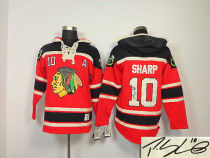 Autographed Chicago Blackhawks -10 Patrick Sharp Red Sawyer Hooded Sweatshirt Stitched NHL Jersey