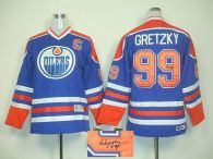 Edmonton Oilers -99 Wayne Gretzky Light Blue Autographed Stitched NHL Jersey