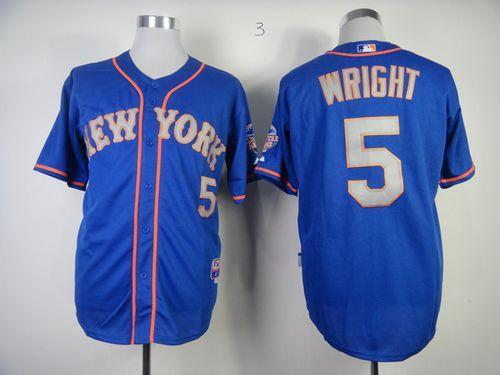 New York Mets -5 David Wright Blue Grey NO Alternate Road Cool Base Stitched MLB Jersey