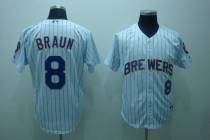 Milwaukee Brewers -8 Ryan Braun Stitched White Blue Strip MLB Jersey