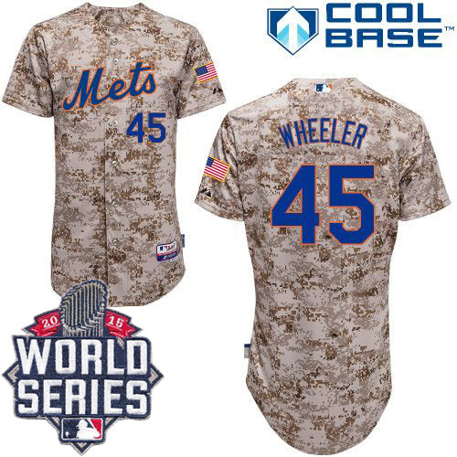 New York Mets -45 Zack Wheeler Alternate Camo Cool Base W 2015 World Series Patch Stitched MLB Jerse