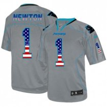 Nike Panthers -1 Cam Newton Lights Out Grey Stitched NFL Elite USA Flag Fashion Jersey