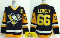 Pittsburgh Penguins -66 Mario Lemieux Black CCM Throwback Autographed Stitched NHL Jersey