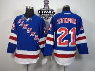 New York Rangers -21 Derek Stepan Blue With 2014 Stanley Cup Finals Stitched NHL Jersey