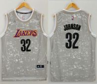 Los Angeles Lakers -32 Magic Johnson Grey City Light Stitched NBA Jersey