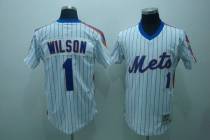 Mitchell and Ness New York Mets -1 Mookie Wilson Stitched White Blue Strip Throwback MLB Jersey