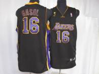 Los Angeles Lakers -16 Pau Gasol Stitched Black Purple Number Champion Patch NBA Jersey