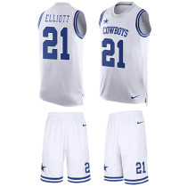 Cowboys -21 Ezekiel Elliott White Stitched NFL Limited Tank Top Suit Jersey