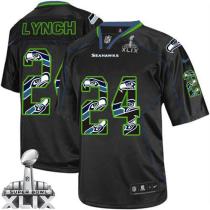 Nike Seattle Seahawks #24 Marshawn Lynch New Lights Out Black Super Bowl XLIX Men‘s Stitched NFL Eli