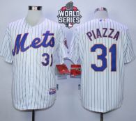 New York Mets -31 Mike Piazza White Blue Strip  Home Cool Base W 2015 World Series Patch Stitched ML