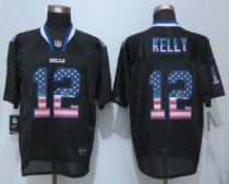 Nike Buffalo Bills -12 Jim Kelly USA Flag Fashion Black Elite Jerseys