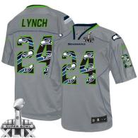 Nike Seattle Seahawks #24 Marshawn Lynch New Lights Out Grey Super Bowl XLIX Men's Stitched NFL Elit