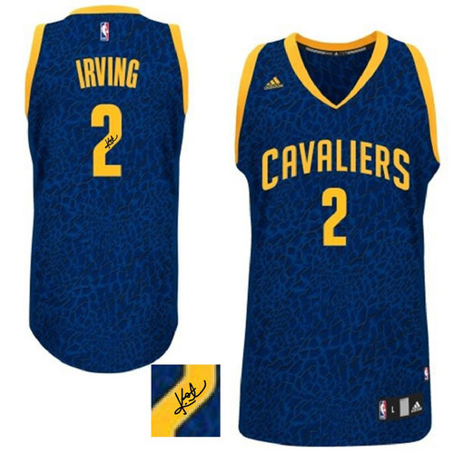 Autographed NBA Cleveland Cavaliers -2 Kyrie Irving Blue Crazy Light Stitched Jersey