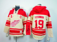 Autographed Detroit Red Wings -19 Steve Yzerman Cream Sawyer Hooded Sweatshirt Stitched NHL Jersey