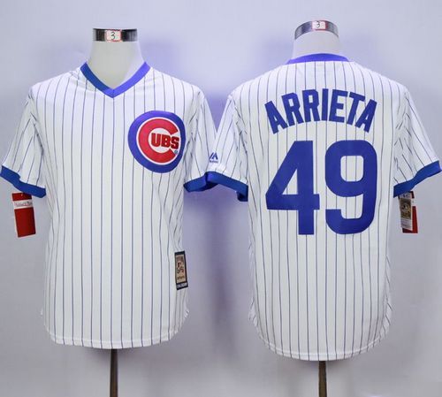 Chicago Cubs -49 Jake Arrieta White Strip Home Cooperstown Stitched MLB Jersey