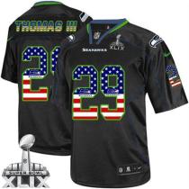 Nike Seattle Seahawks #29 Earl Thomas III Black Super Bowl XLIX Men‘s Stitched NFL Elite USA Flag Fa