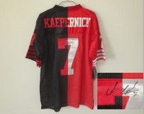 Nike San Francisco 49ers -7 Colin Kaepernick Black Red Mens Stitched NFL Autographed Elite Split Jer