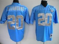 Mitchell and Ness Lions -20 Barry Sanders Blue With 75 Anniversary Patch Stitched Throwback NFL Jers