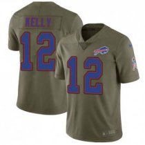 Nike Bills -12 Jim Kelly Olive Stitched NFL Limited 2017 Salute To Service Jersey
