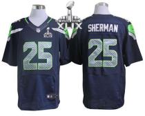 Nike Seattle Seahawks #25 Richard Sherman Steel Blue Team Color Super Bowl XLIX Men‘s Stitched NFL E