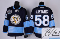 Autographed Pittsburgh Penguins -58 Kris Letang 2011 Winter Classic Vintage Stitched Dark Blue NHL J