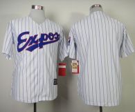 Mitchell And Ness Expos Blank White Blue Strip  Throwback Stitched MLB Jersey