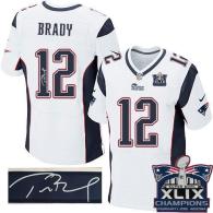 Nike New England Patriots -12 Tom Brady White Super Bowl XLIX Champions Patch Mens Stitched NFL Elit