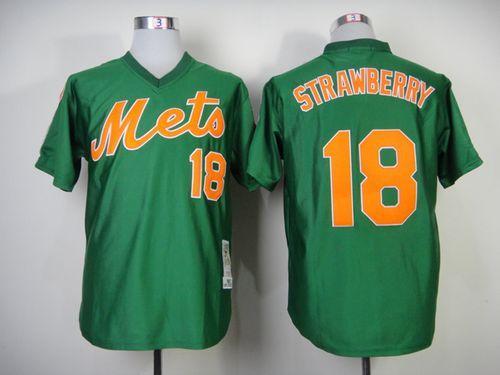 Mitchell and Ness 1985 New York Mets -18 Darryl Strawberry Green Throwback Stitched MLB Jersey