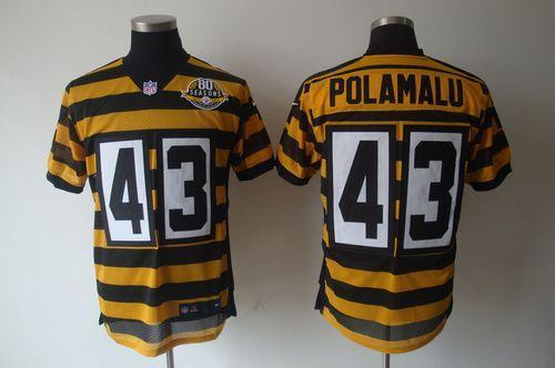 Nike Pittsburgh Steelers #43 Troy Polamalu Yellow Black 80TH Anniversary Throwback Men's Stitched NF