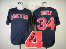 Autographed MLB Boston Red Sox #34 David Ortiz Dark Blue Stitched Jersey