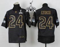 Nike Seattle Seahawks #24 Marshawn Lynch Black Gold No Fashion Super Bowl XLIX Men‘s Stitched NFL El