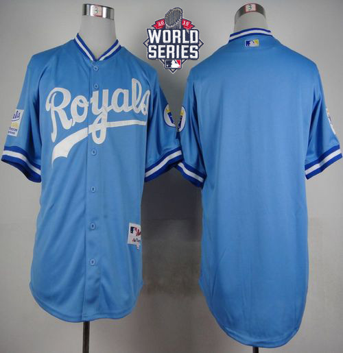 Kansas City Royals Blank Light Blue 1985 Turn Back The Clock W 2015 World Series Patch Stitched MLB