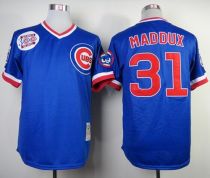 Mitchell and Ness Chicago Cubs -31 Greg Maddux Blue Throwback Stitched MLB Jersey