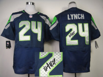 Nike NFL Seattle Seahawks #24 Marshawn Lynch Blue Alternate Men's Stitched Elite Autographed Jersey