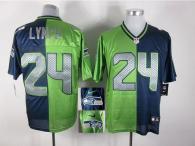 Nike Seattle Seahawks #24 Marshawn Lynch Steel Blue Green Men's Stitched NFL Elite Split Jersey